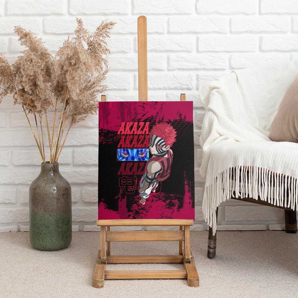 Akaza Demon Slayer Intense Eyes Design Canvas Wall Art with Red and Black Grunge Aesthetic and Dynamic Pose - The Mazicc
