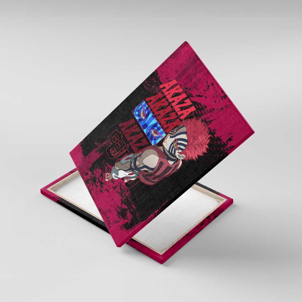 Akaza Demon Slayer Intense Eyes Design Canvas Wall Art with Red and Black Grunge Aesthetic and Dynamic Pose - The Mazicc