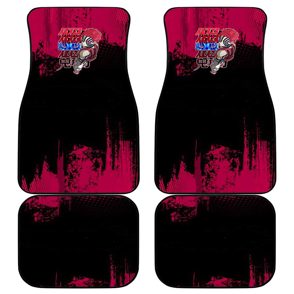 Akaza Demon Slayer Intense Eyes Design Car Mats with Red and Black Grunge Aesthetic and Dynamic Pose - The Mazicc