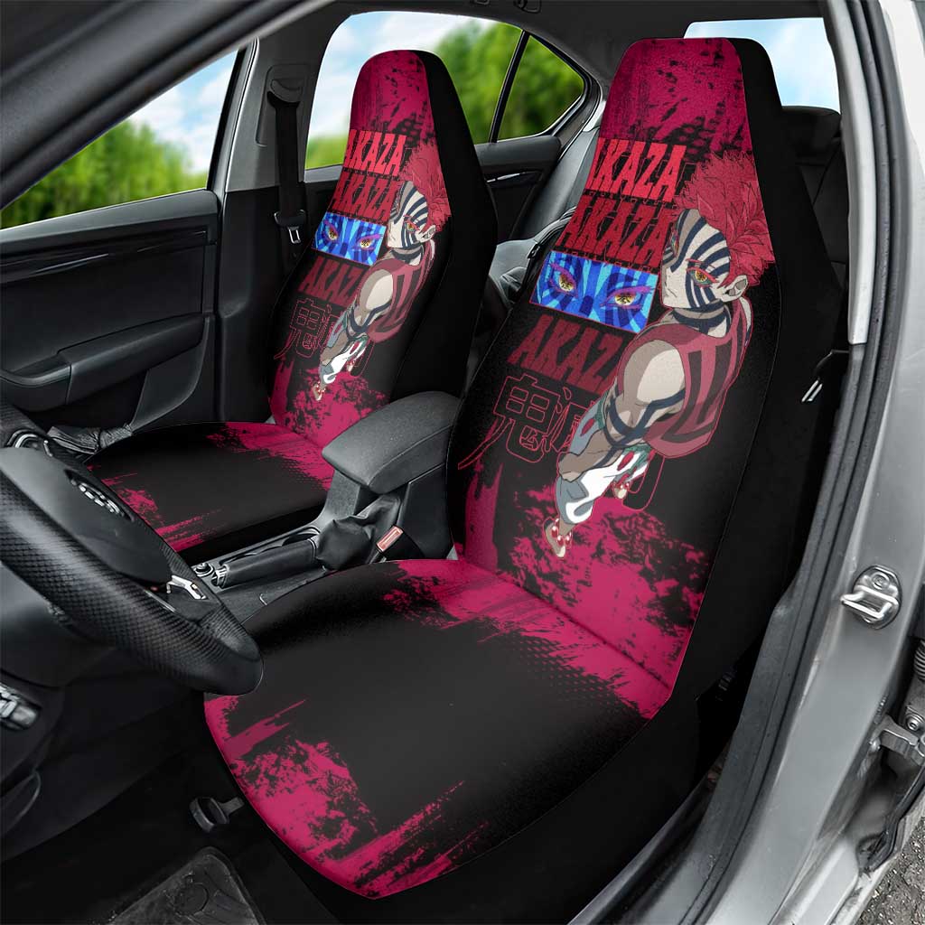 Akaza Demon Slayer Intense Eyes Design Car Seat Cover with Red and Black Grunge Aesthetic and Dynamic Pose - The Mazicc