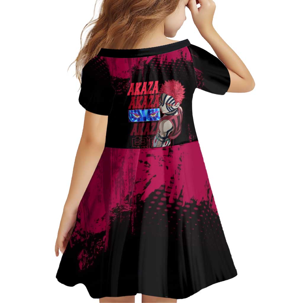 Akaza Demon Slayer Intense Eyes Design Family Matching Off Shoulder Maxi Dress and Hawaiian Shirt with Red and Black Grunge Aesthetic and Dynamic Pose