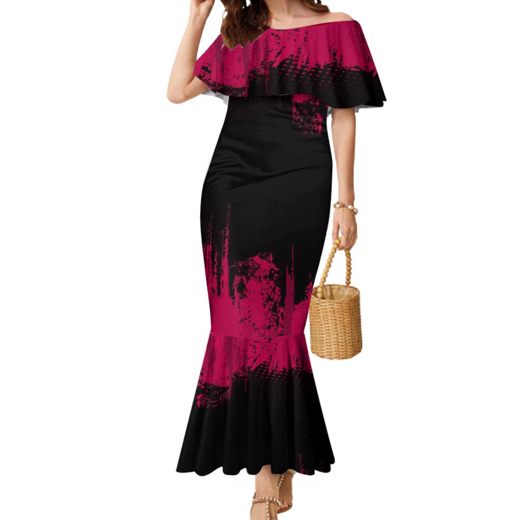 Akaza Demon Slayer Intense Eyes Design Mermaid Dress with Red and Black Grunge Aesthetic and Dynamic Pose - The Mazicc