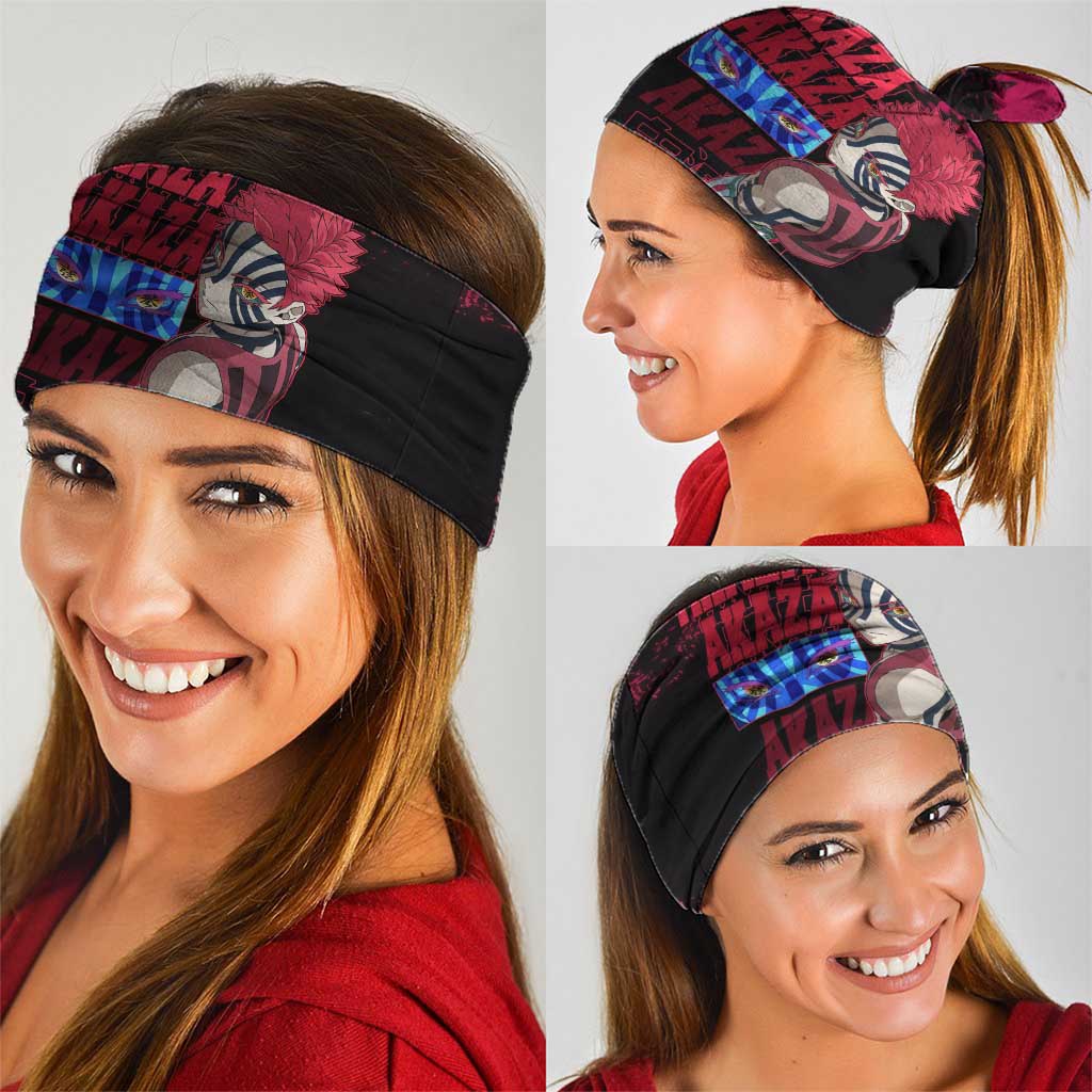 Akaza Demon Slayer Intense Eyes Design Neck Gaiter with Red and Black Grunge Aesthetic and Dynamic Pose - The Mazicc