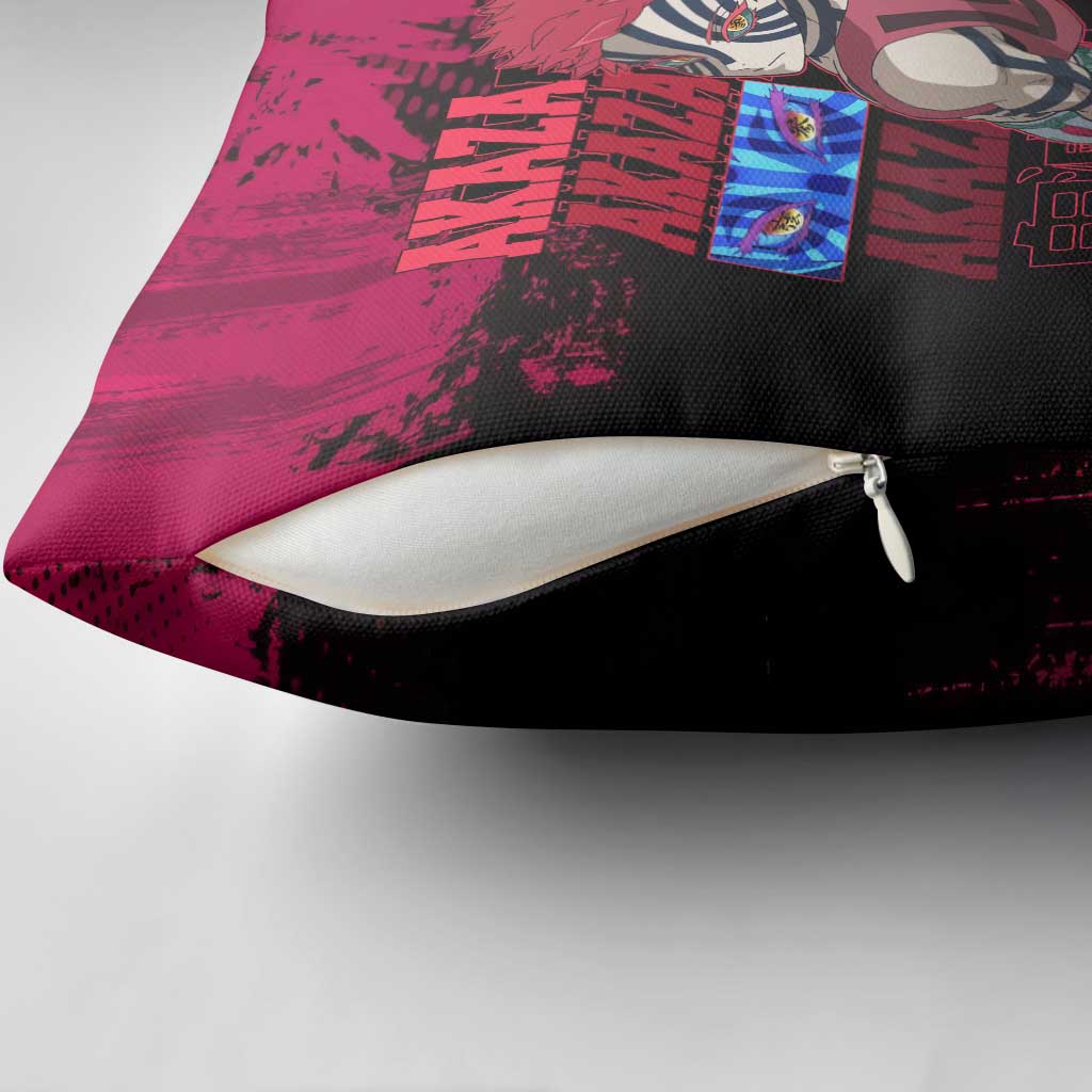 Akaza Demon Slayer Intense Eyes Design Pillow Cover with Red and Black Grunge Aesthetic and Dynamic Pose - The Mazicc