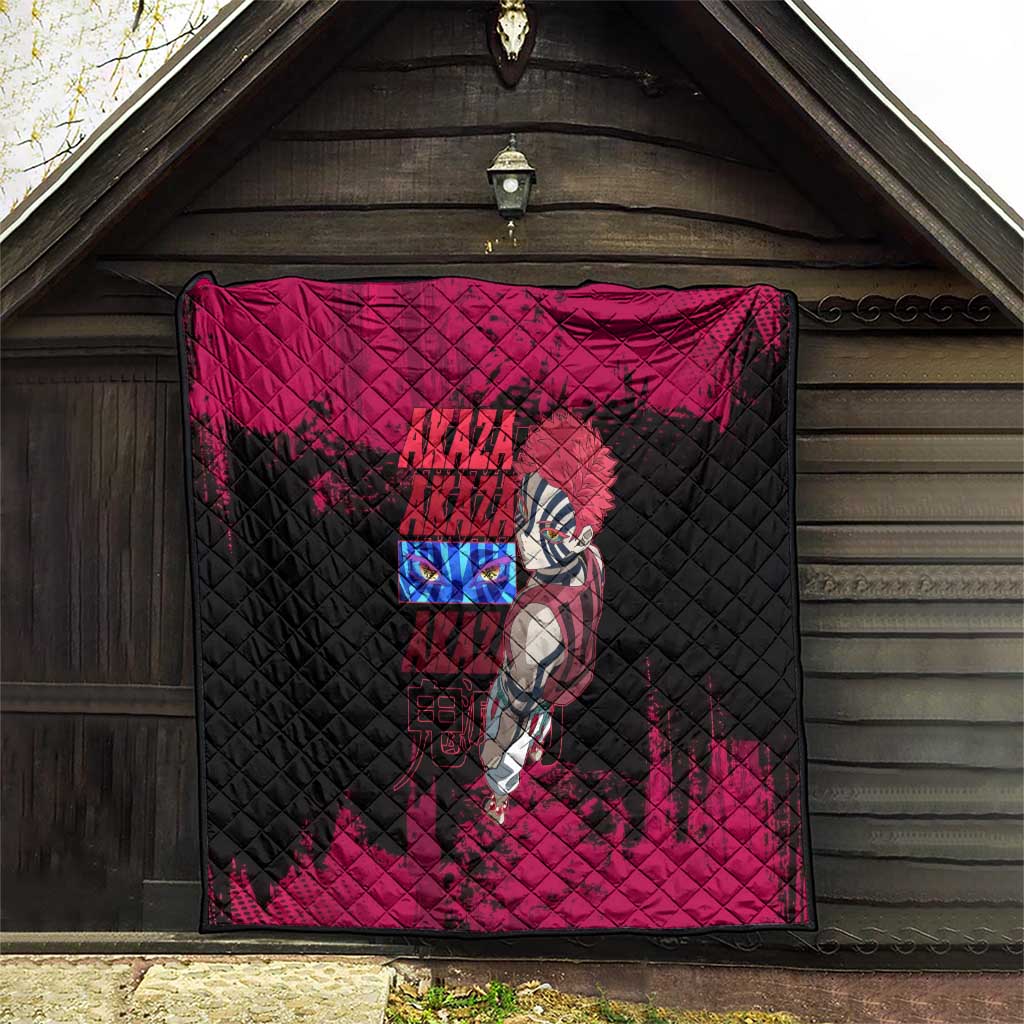 Akaza Demon Slayer Intense Eyes Design Quilt with Red and Black Grunge Aesthetic and Dynamic Pose - The Mazicc