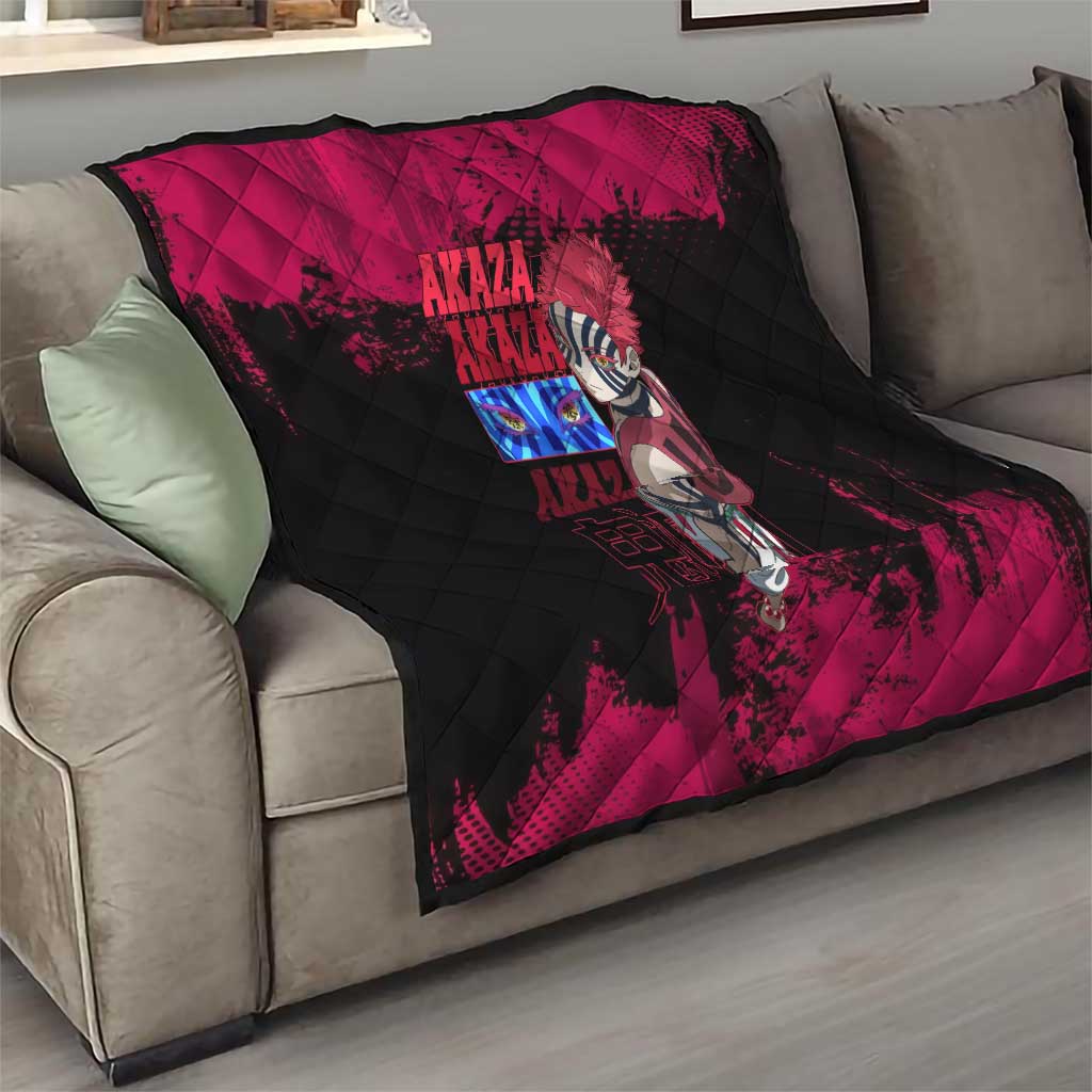 Akaza Demon Slayer Intense Eyes Design Quilt with Red and Black Grunge Aesthetic and Dynamic Pose - The Mazicc
