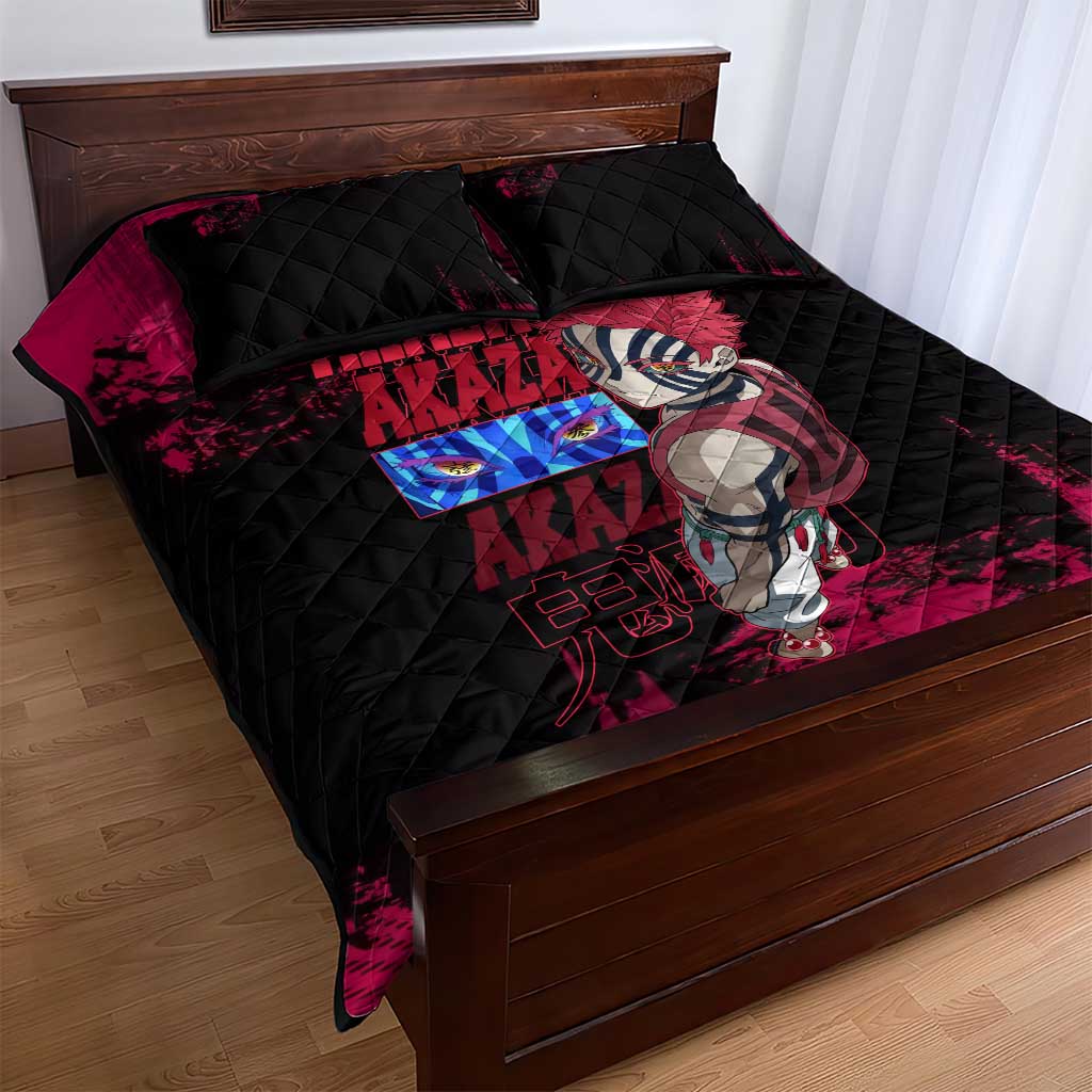 Akaza Demon Slayer Intense Eyes Design Quilt Bed Set with Red and Black Grunge Aesthetic and Dynamic Pose - The Mazicc