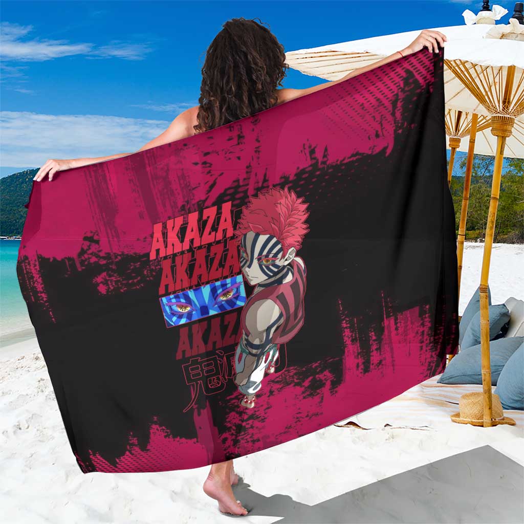 Akaza Demon Slayer Intense Eyes Design Sarong with Red and Black Grunge Aesthetic and Dynamic Pose - The Mazicc