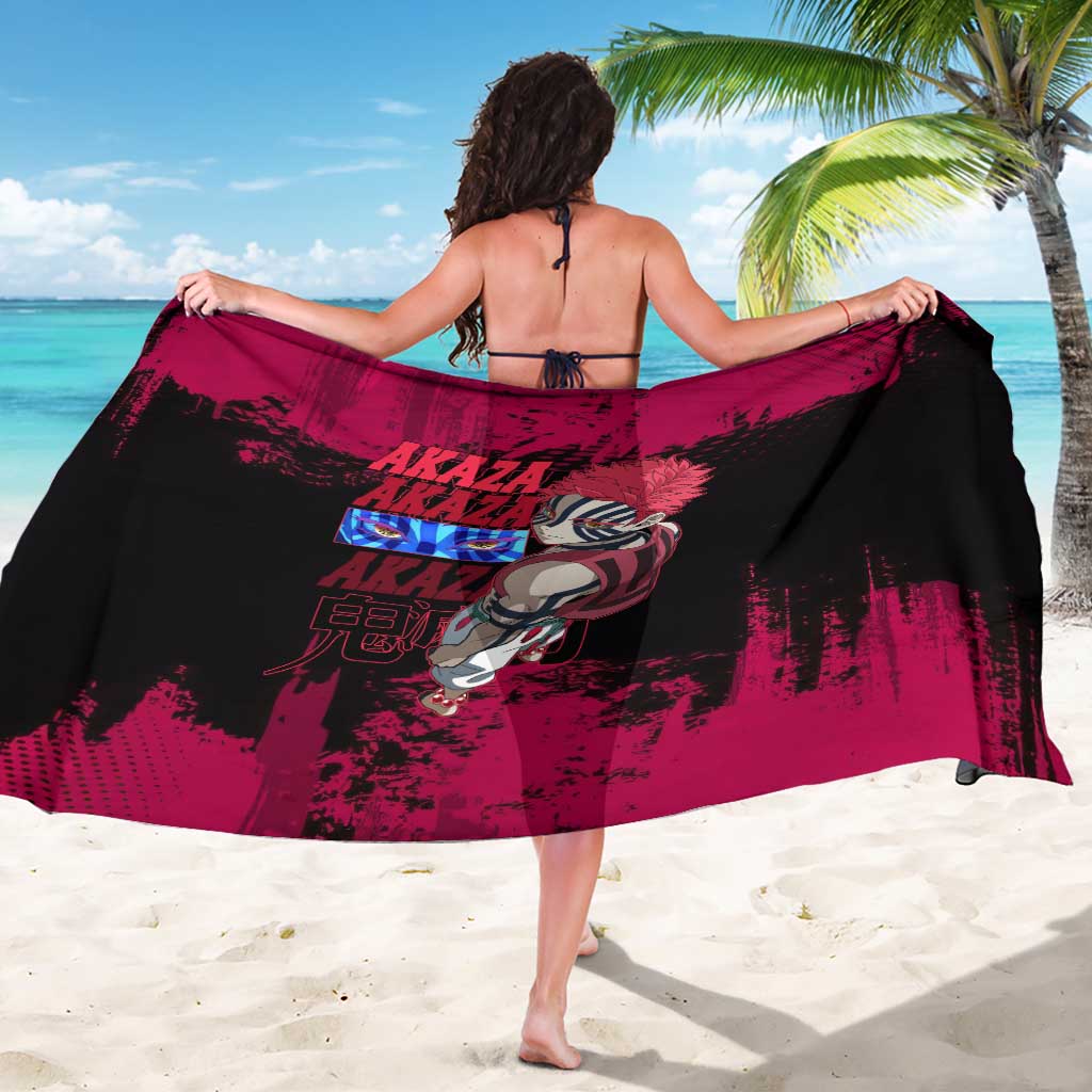 Akaza Demon Slayer Intense Eyes Design Sarong with Red and Black Grunge Aesthetic and Dynamic Pose - The Mazicc