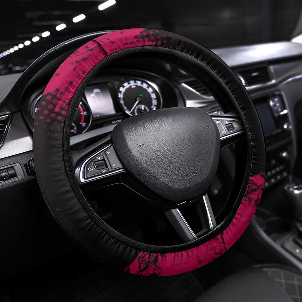 Akaza Demon Slayer Intense Eyes Design Steering Wheel Cover with Red and Black Grunge Aesthetic and Dynamic Pose - The Mazicc