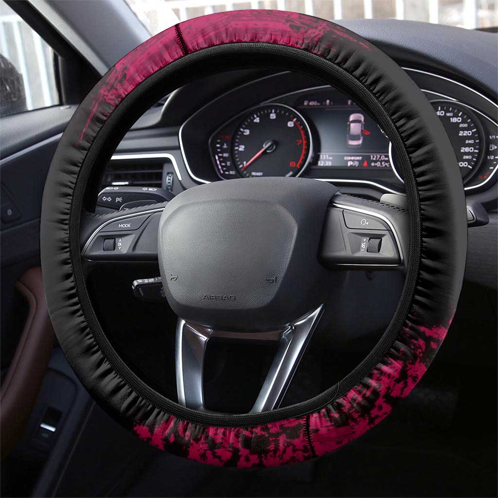 Akaza Demon Slayer Intense Eyes Design Steering Wheel Cover with Red and Black Grunge Aesthetic and Dynamic Pose - The Mazicc