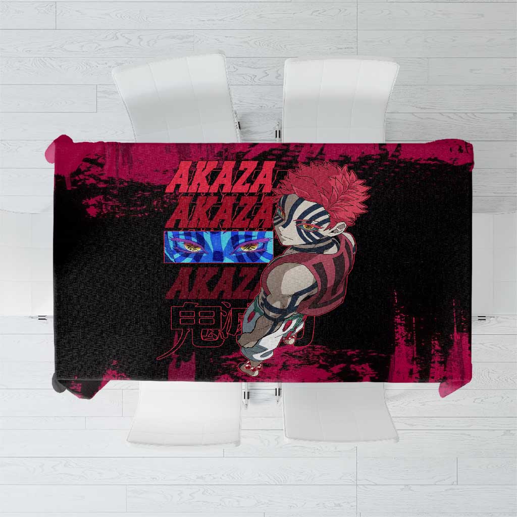 Akaza Demon Slayer Intense Eyes Design Tablecloth with Red and Black Grunge Aesthetic and Dynamic Pose - The Mazicc
