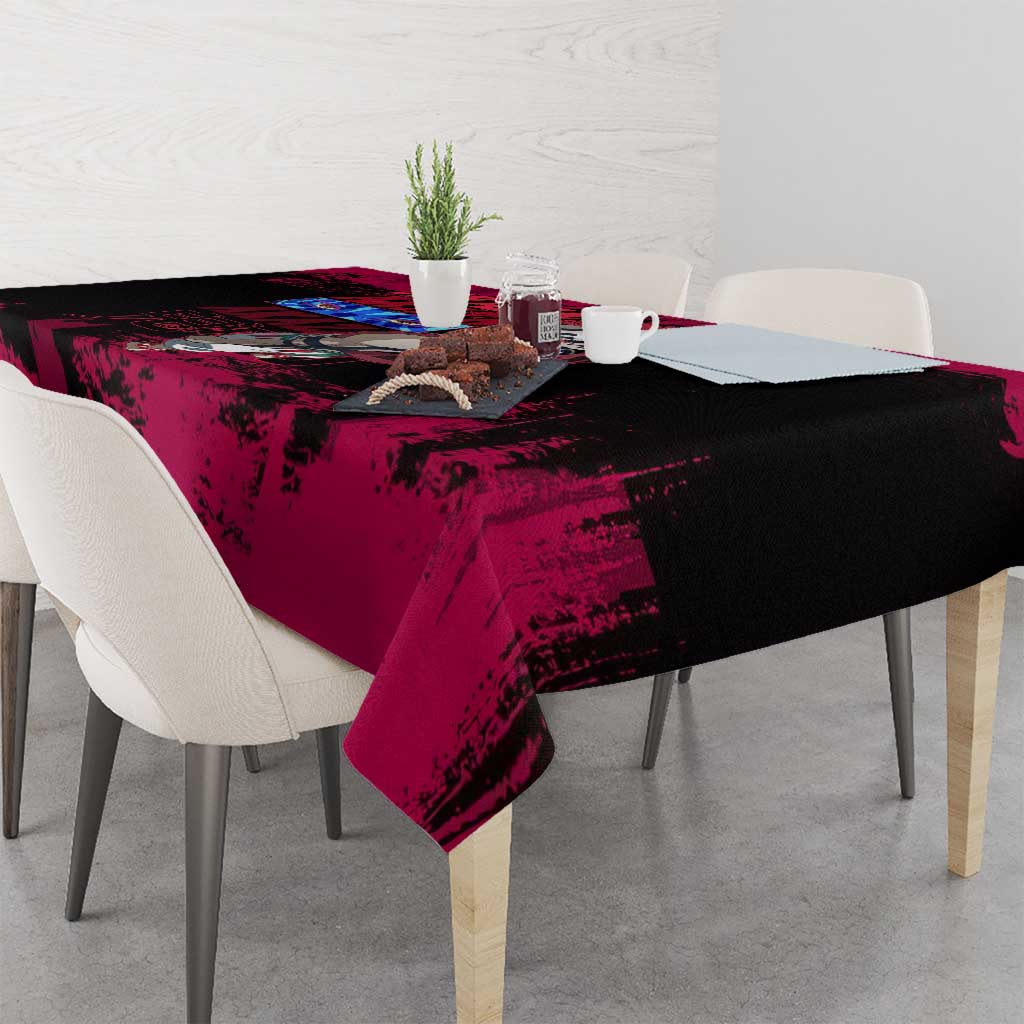 Akaza Demon Slayer Intense Eyes Design Tablecloth with Red and Black Grunge Aesthetic and Dynamic Pose - The Mazicc