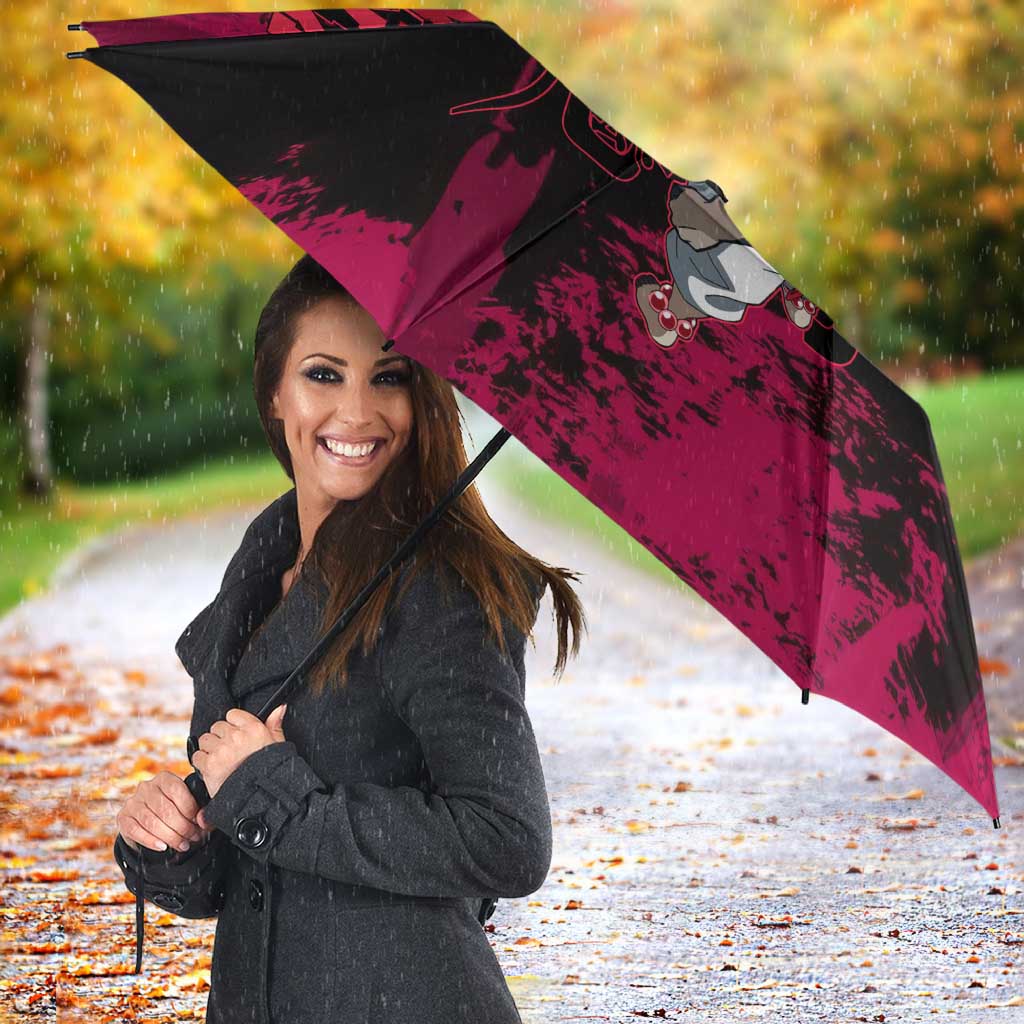 Akaza Demon Slayer Intense Eyes Design Umbrella with Red and Black Grunge Aesthetic and Dynamic Pose - The Mazicc