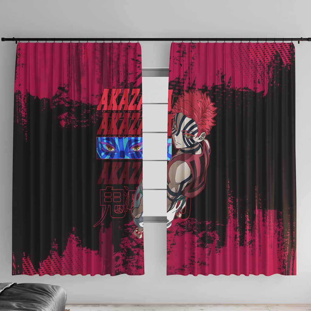 Akaza Demon Slayer Intense Eyes Design Window Curtain with Red and Black Grunge Aesthetic and Dynamic Pose - The Mazicc