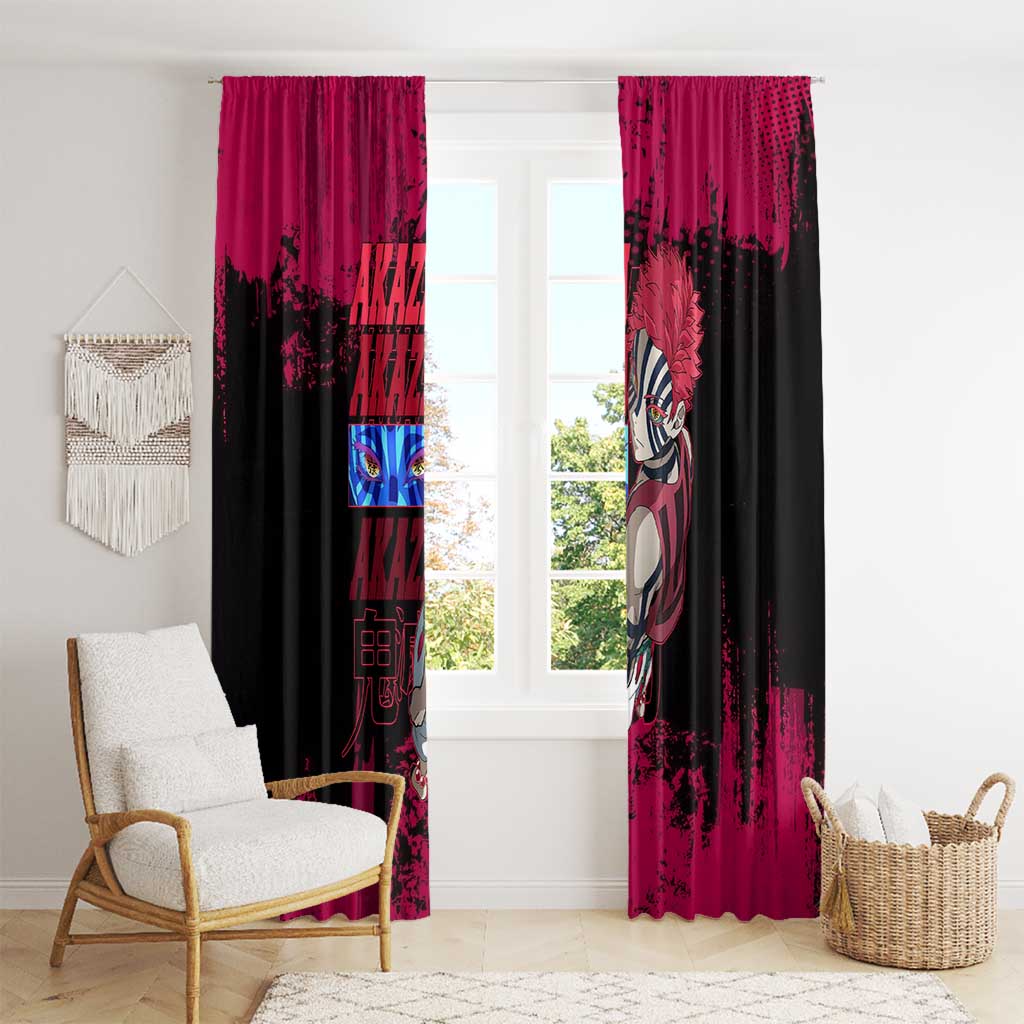 Akaza Demon Slayer Intense Eyes Design Window Curtain with Red and Black Grunge Aesthetic and Dynamic Pose - The Mazicc
