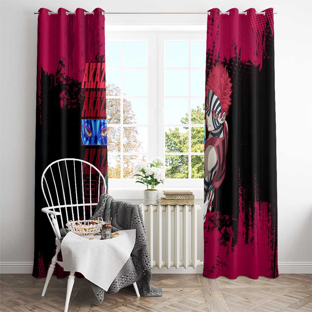 Akaza Demon Slayer Intense Eyes Design Window Curtain with Red and Black Grunge Aesthetic and Dynamic Pose - The Mazicc