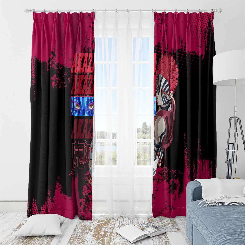 Akaza Demon Slayer Intense Eyes Design Window Curtain with Red and Black Grunge Aesthetic and Dynamic Pose - The Mazicc
