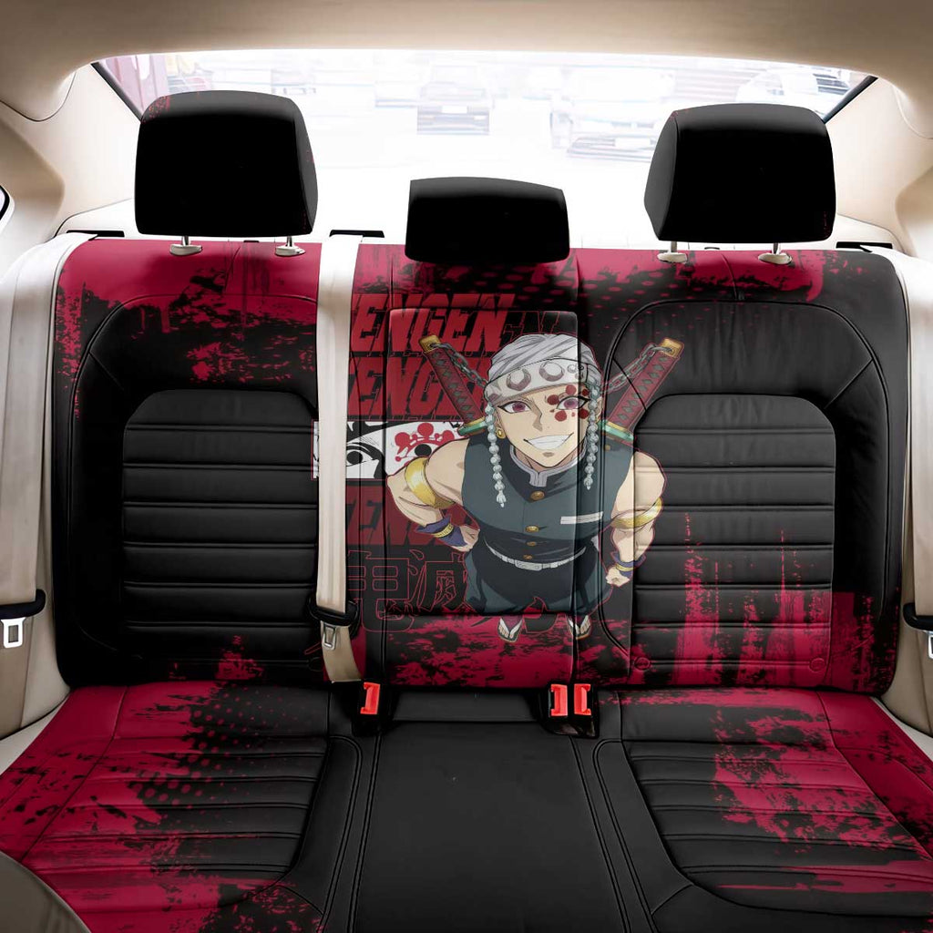 Tengen Uzui Demon Slayer Flashy Red Grunge Design Back Car Seat Cover with Eye Detail and Dual Sword Pose - The Mazicc