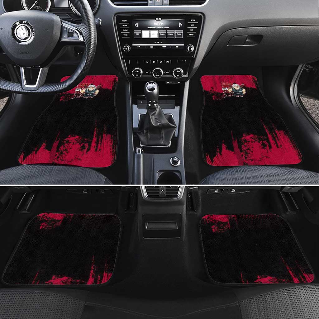 Tengen Uzui Demon Slayer Flashy Red Grunge Design Car Mats with Eye Detail and Dual Sword Pose - The Mazicc