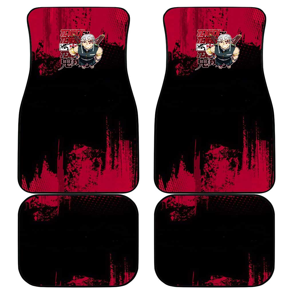 Tengen Uzui Demon Slayer Flashy Red Grunge Design Car Mats with Eye Detail and Dual Sword Pose - The Mazicc