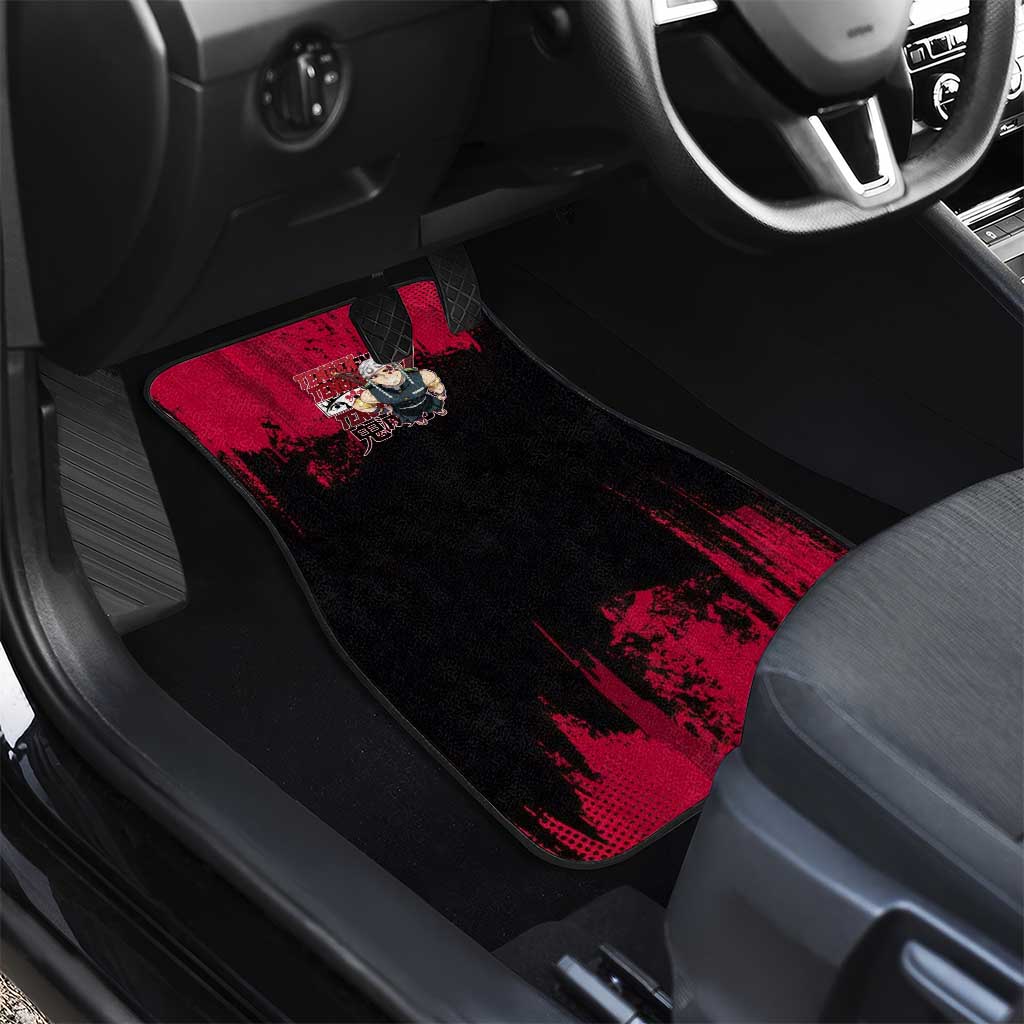 Tengen Uzui Demon Slayer Flashy Red Grunge Design Car Mats with Eye Detail and Dual Sword Pose - The Mazicc