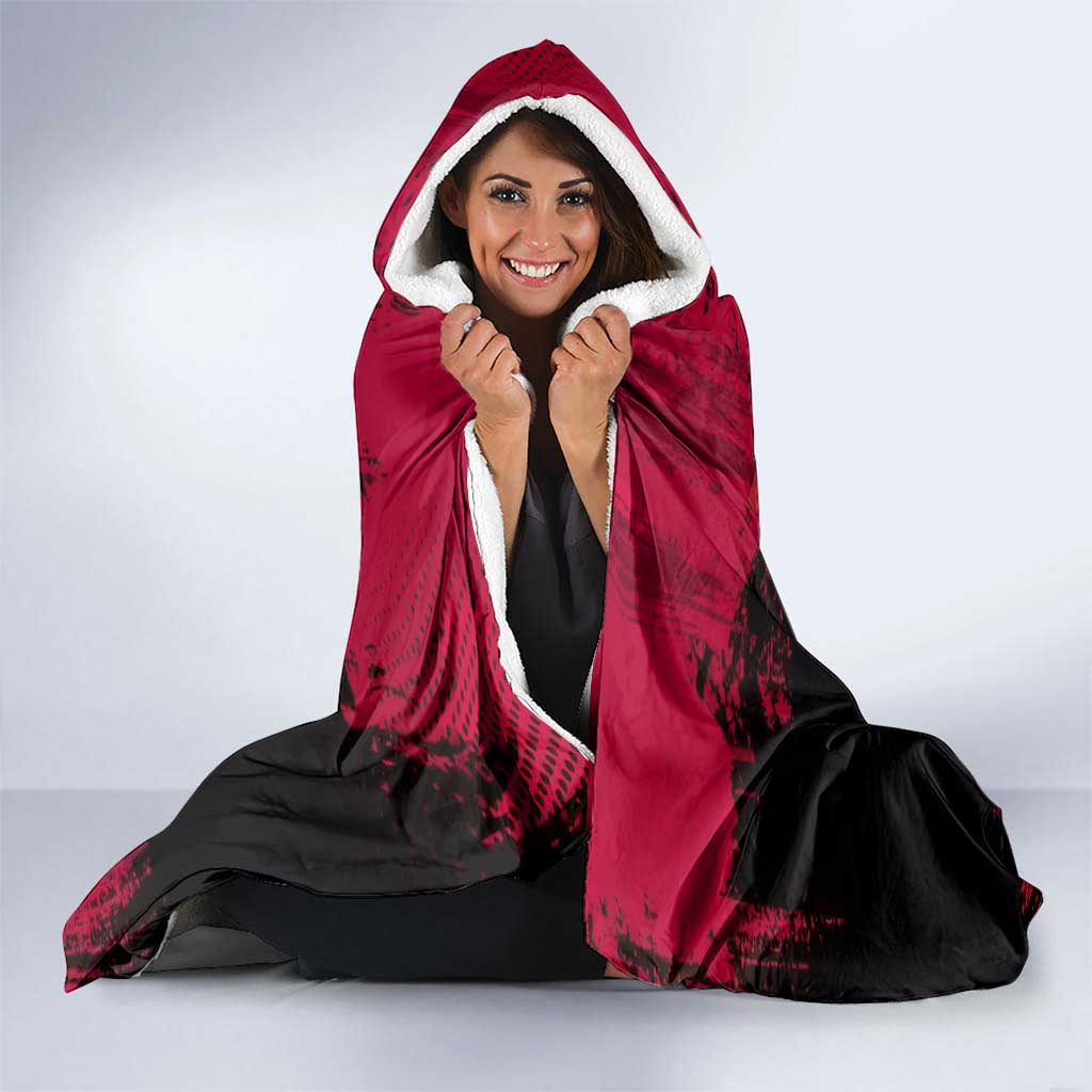Tengen Uzui Demon Slayer Flashy Red Grunge Design Hooded Blanket with Eye Detail and Dual Sword Pose - The Mazicc