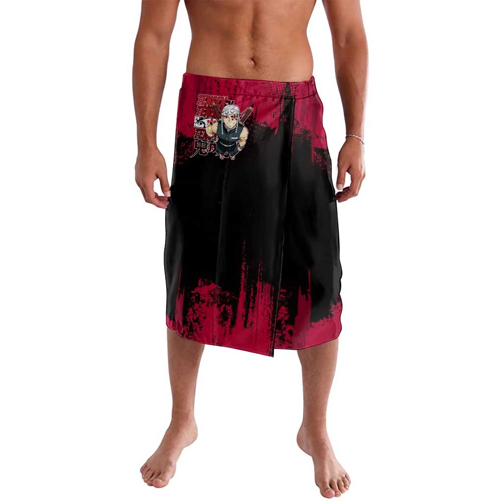 Tengen Uzui Demon Slayer Flashy Red Grunge Design Lavalava with Eye Detail and Dual Sword Pose - The Mazicc