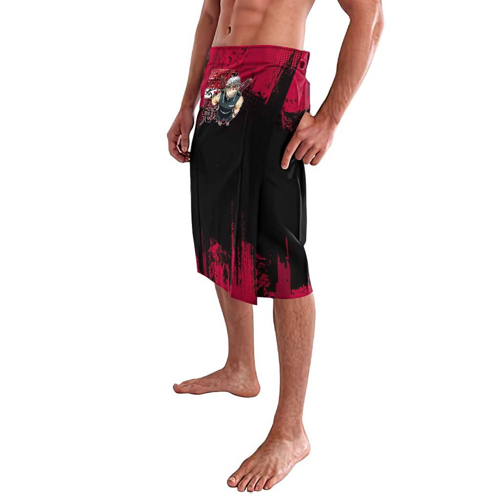 Tengen Uzui Demon Slayer Flashy Red Grunge Design Lavalava with Eye Detail and Dual Sword Pose - The Mazicc
