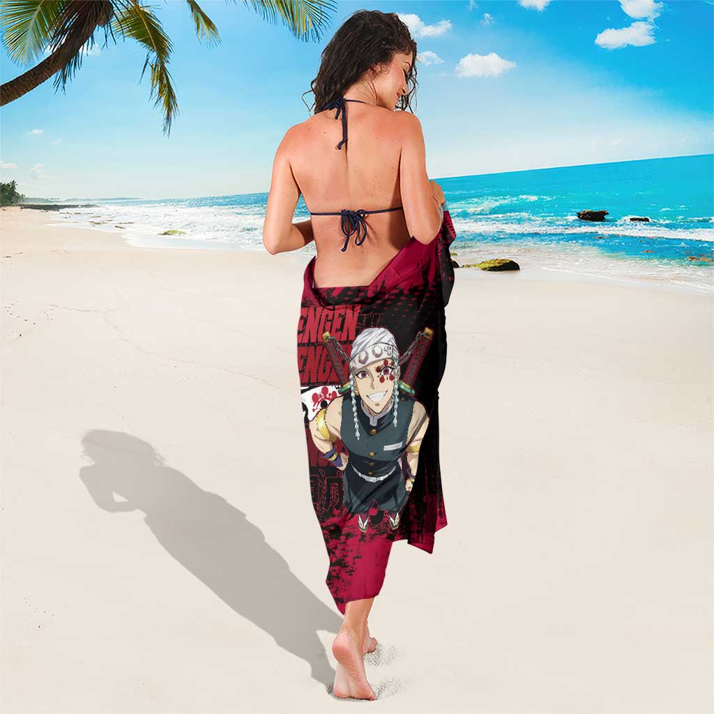 Tengen Uzui Demon Slayer Flashy Red Grunge Design Sarong with Eye Detail and Dual Sword Pose - The Mazicc