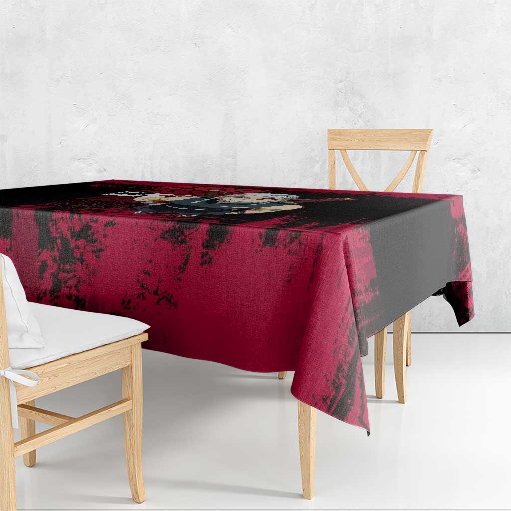 Tengen Uzui Demon Slayer Flashy Red Grunge Design Tablecloth with Eye Detail and Dual Sword Pose - The Mazicc