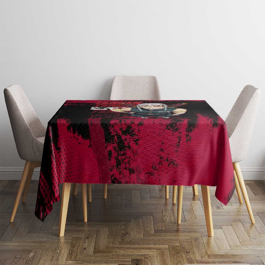 Tengen Uzui Demon Slayer Flashy Red Grunge Design Tablecloth with Eye Detail and Dual Sword Pose - The Mazicc