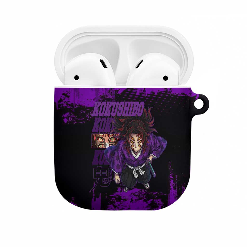 Kokushibo Demon Slayer Purple Grunge Design AirPods Case with Six Eyes Detail and Sword Pose - The Mazicc