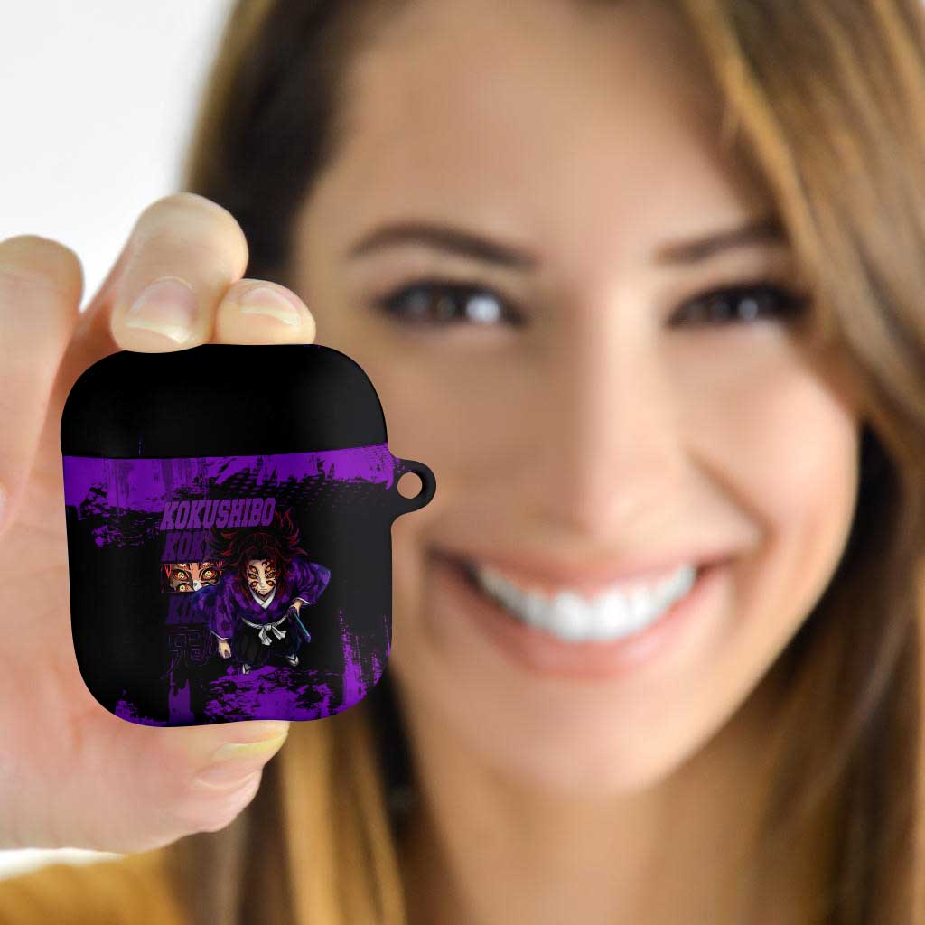Kokushibo Demon Slayer Purple Grunge Design AirPods Case with Six Eyes Detail and Sword Pose - The Mazicc