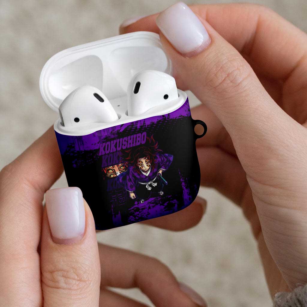 Kokushibo Demon Slayer Purple Grunge Design AirPods Case with Six Eyes Detail and Sword Pose - The Mazicc