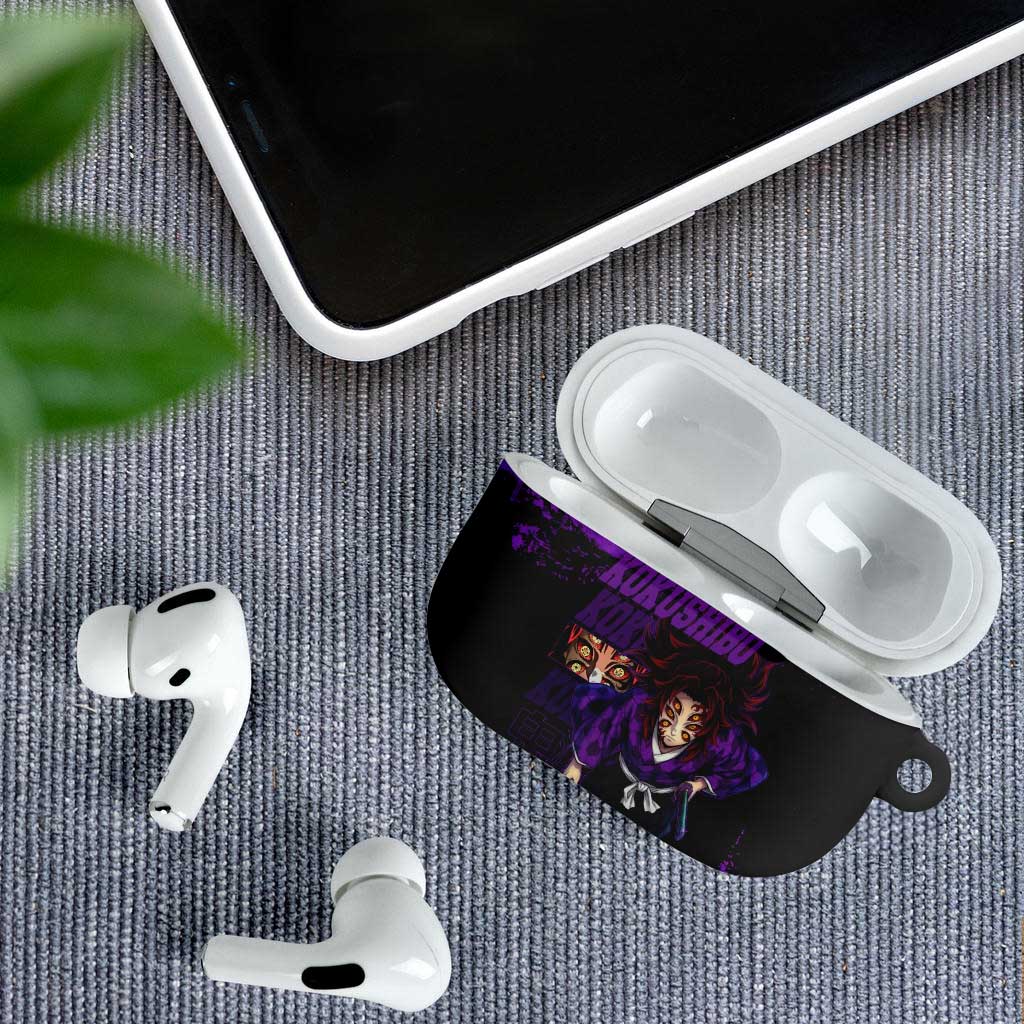 Kokushibo Demon Slayer Purple Grunge Design AirPods Case with Six Eyes Detail and Sword Pose - The Mazicc