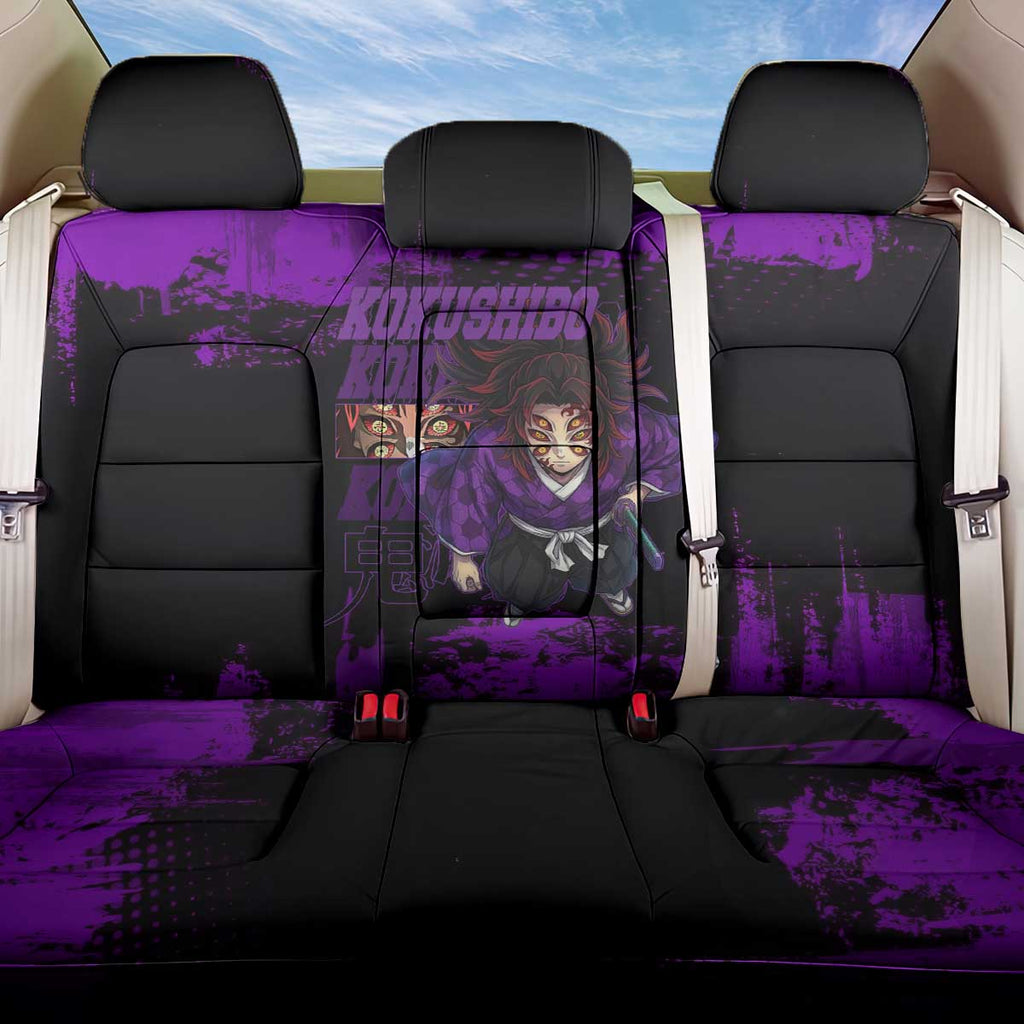 Kokushibo Demon Slayer Purple Grunge Design Back Car Seat Cover with Six Eyes Detail and Sword Pose - The Mazicc