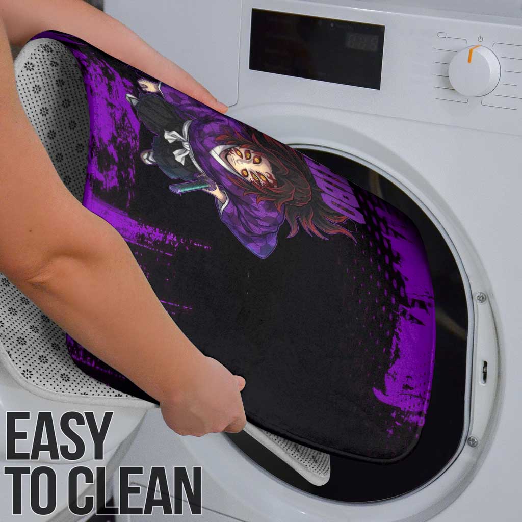 Kokushibo Demon Slayer Purple Grunge Design Bathroom Set with Six Eyes Detail and Sword Pose - The Mazicc