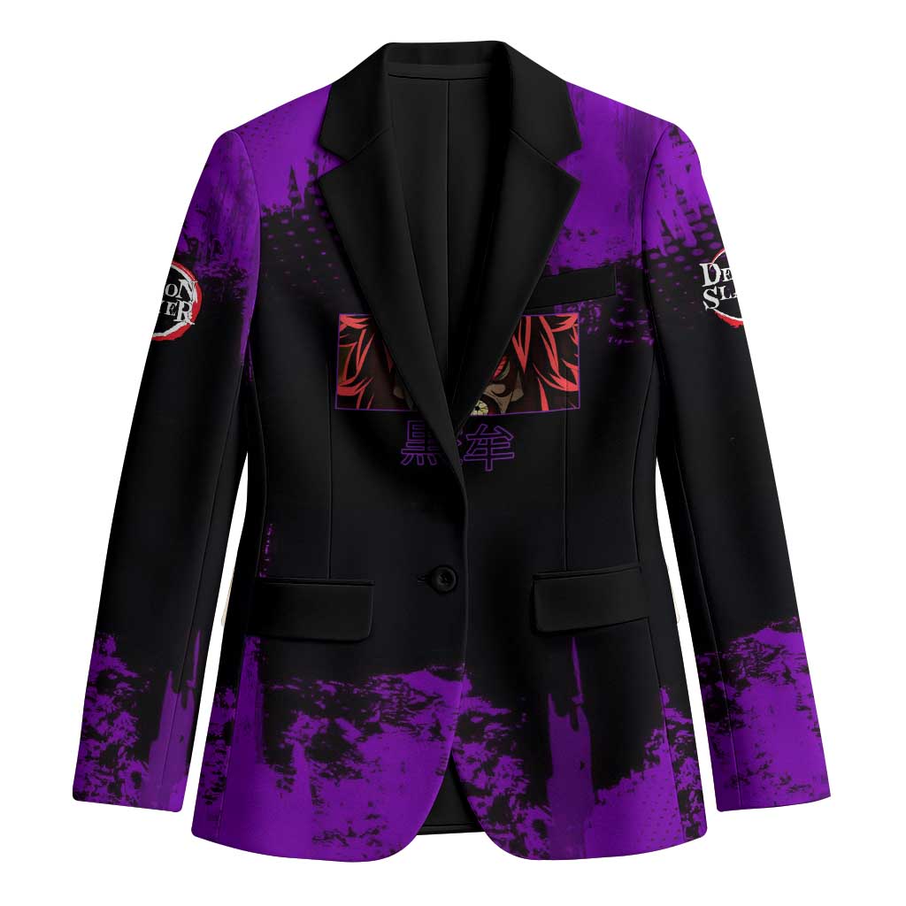 Kokushibo Demon Slayer Purple Grunge Design Blazer with Six Eyes Detail and Sword Pose - The Mazicc