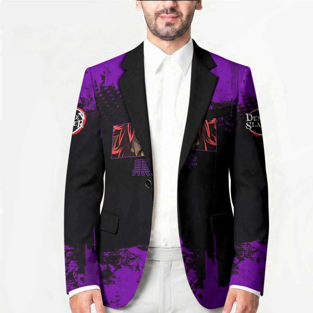 Kokushibo Demon Slayer Purple Grunge Design Blazer with Six Eyes Detail and Sword Pose - The Mazicc