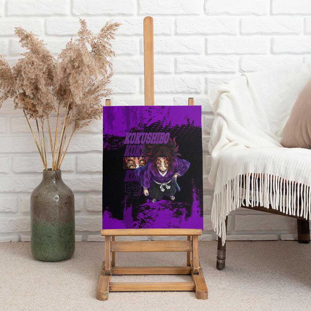Kokushibo Demon Slayer Purple Grunge Design Canvas Wall Art with Six Eyes Detail and Sword Pose - The Mazicc