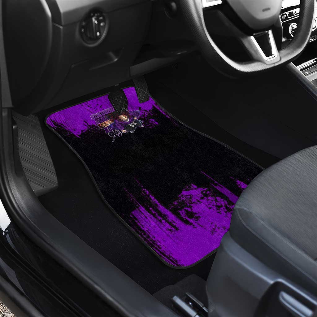 Kokushibo Demon Slayer Purple Grunge Design Car Mats with Six Eyes Detail and Sword Pose - The Mazicc