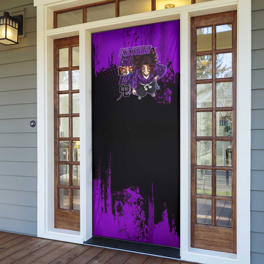 Kokushibo Demon Slayer Purple Grunge Design Door Cover with Six Eyes Detail and Sword Pose - The Mazicc
