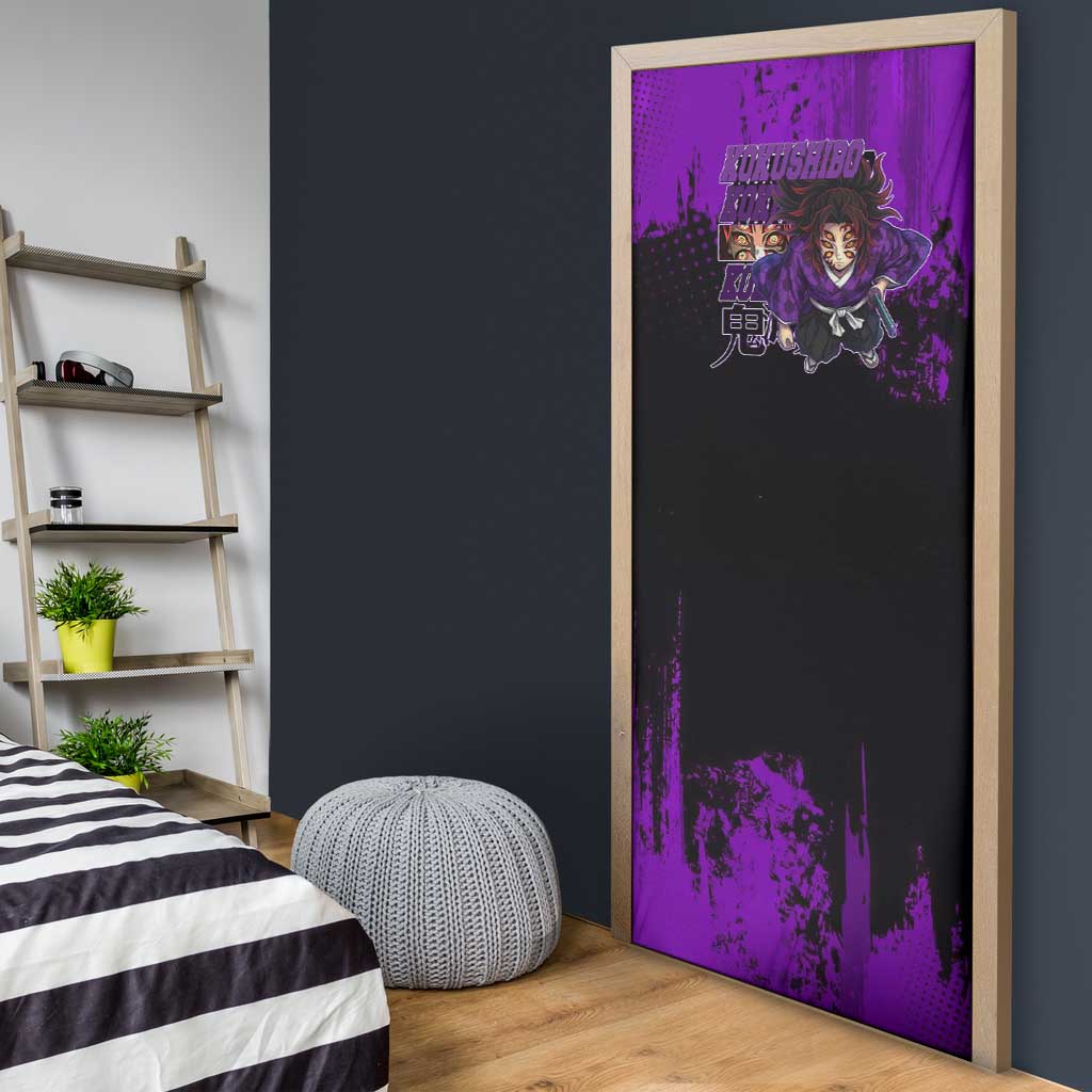 Kokushibo Demon Slayer Purple Grunge Design Door Cover with Six Eyes Detail and Sword Pose - The Mazicc