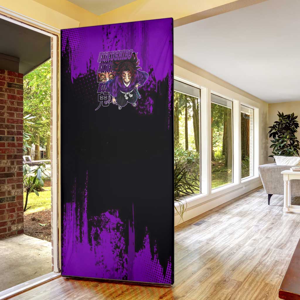 Kokushibo Demon Slayer Purple Grunge Design Door Cover with Six Eyes Detail and Sword Pose - The Mazicc