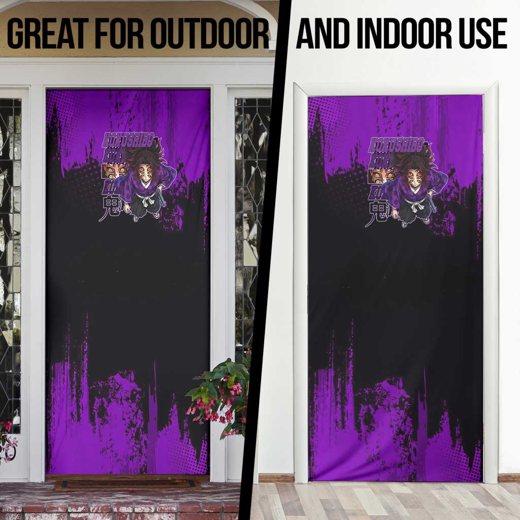 Kokushibo Demon Slayer Purple Grunge Design Door Cover with Six Eyes Detail and Sword Pose - The Mazicc