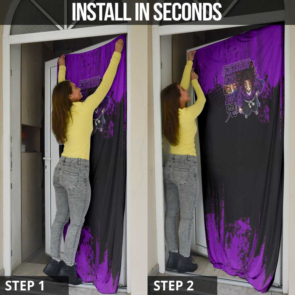 Kokushibo Demon Slayer Purple Grunge Design Door Cover with Six Eyes Detail and Sword Pose - The Mazicc