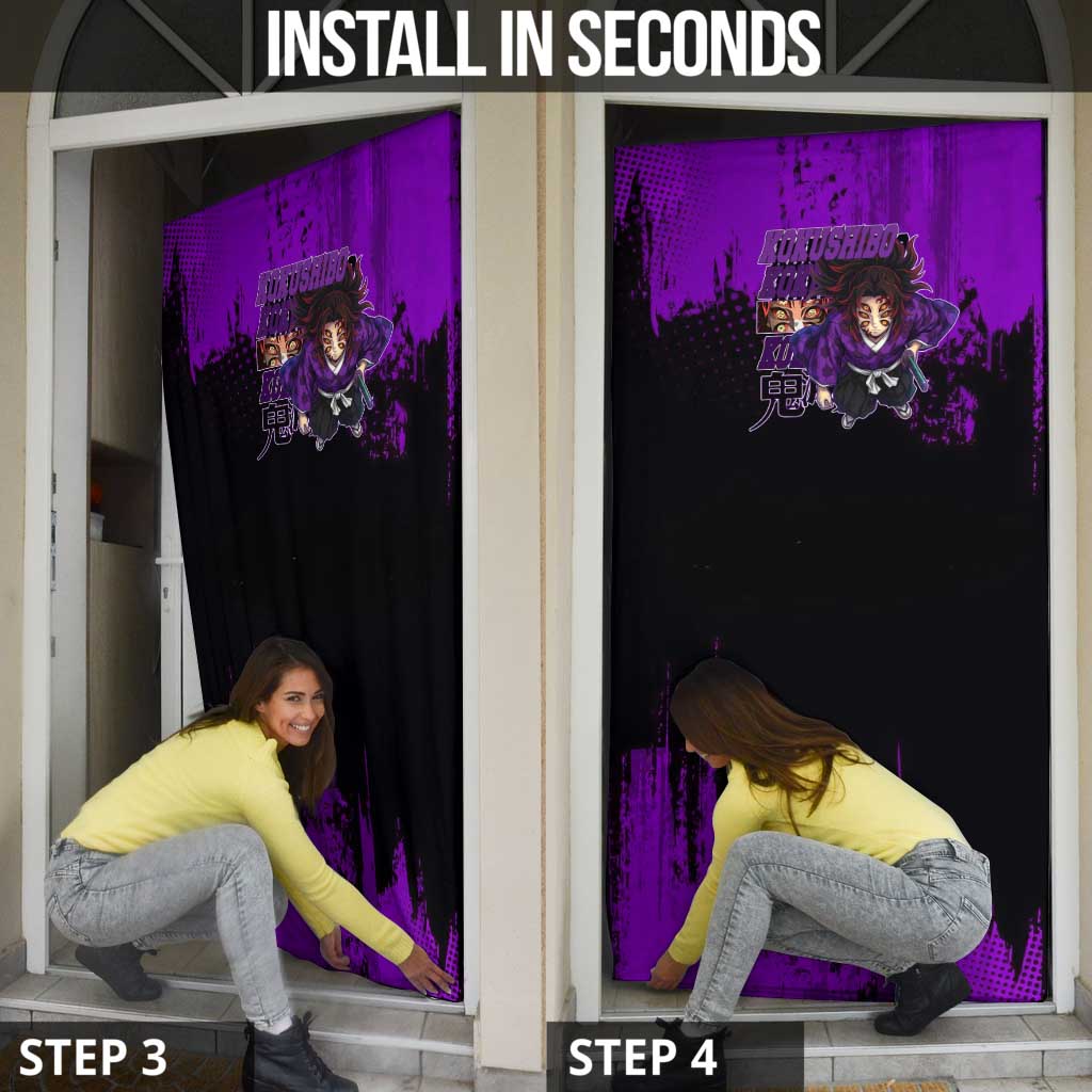 Kokushibo Demon Slayer Purple Grunge Design Door Cover with Six Eyes Detail and Sword Pose - The Mazicc