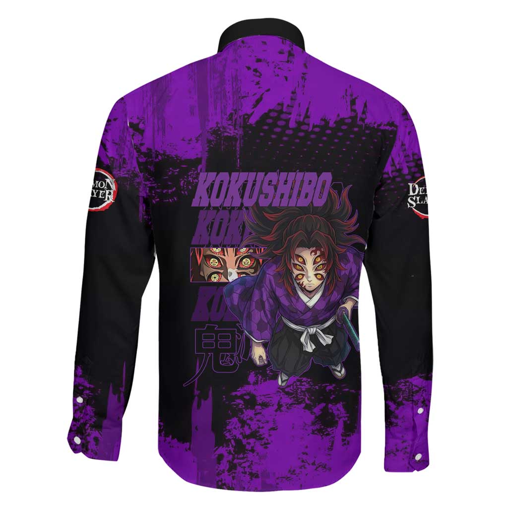 Kokushibo Demon Slayer Purple Grunge Design Family Matching Mermaid Dress and Hawaiian Shirt with Six Eyes Detail and Sword Pose