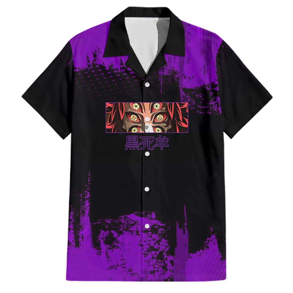 Kokushibo Demon Slayer Purple Grunge Design Family Matching Tank Maxi Dress and Hawaiian Shirt with Six Eyes Detail and Sword Pose